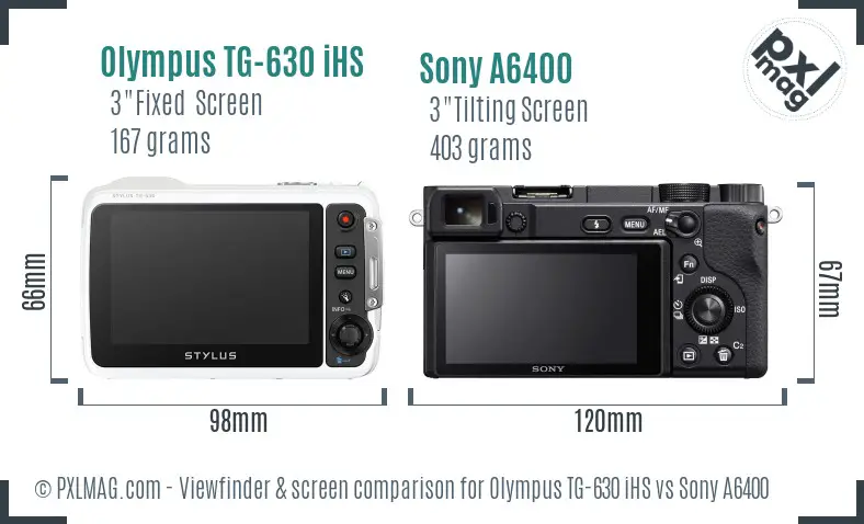Olympus TG-630 iHS vs Sony A6400 Screen and Viewfinder comparison