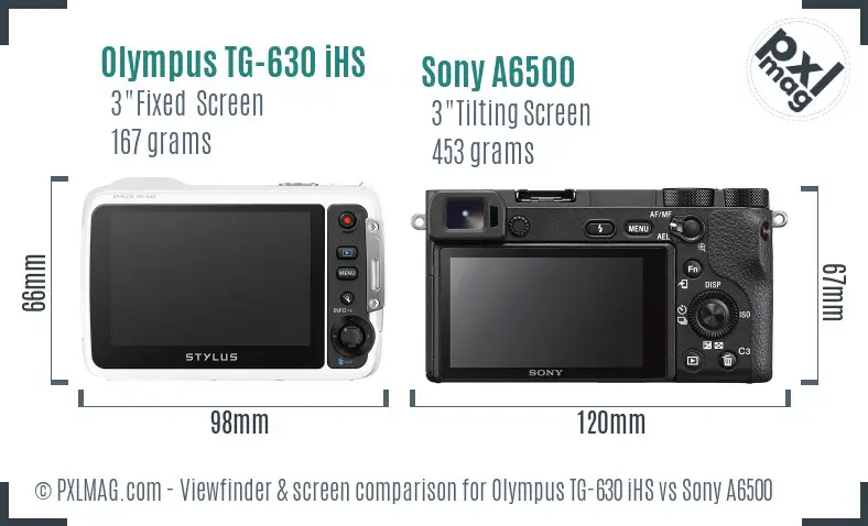 Olympus TG-630 iHS vs Sony A6500 Screen and Viewfinder comparison