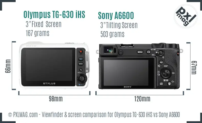 Olympus TG-630 iHS vs Sony A6600 Screen and Viewfinder comparison
