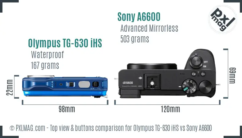 Olympus TG-630 iHS vs Sony A6600 top view buttons comparison