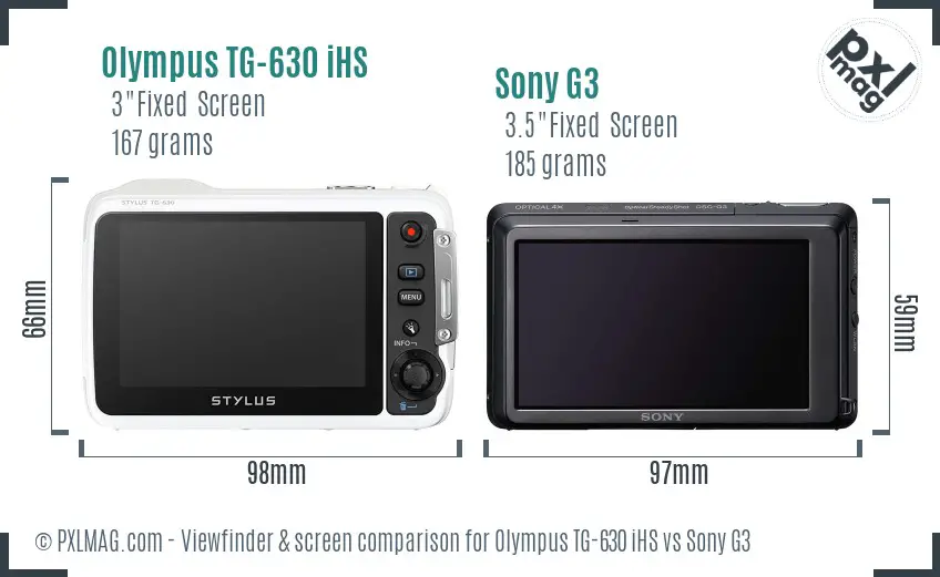 Olympus TG-630 iHS vs Sony G3 Screen and Viewfinder comparison