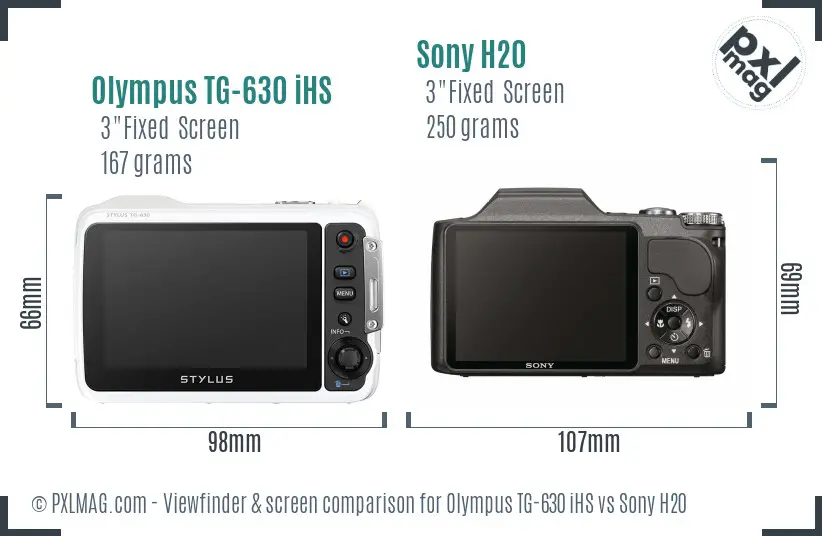 Olympus TG-630 iHS vs Sony H20 Screen and Viewfinder comparison