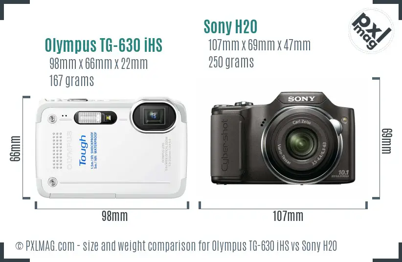Olympus TG-630 iHS vs Sony H20 size comparison