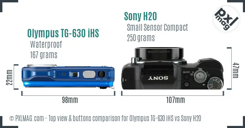 Olympus TG-630 iHS vs Sony H20 top view buttons comparison