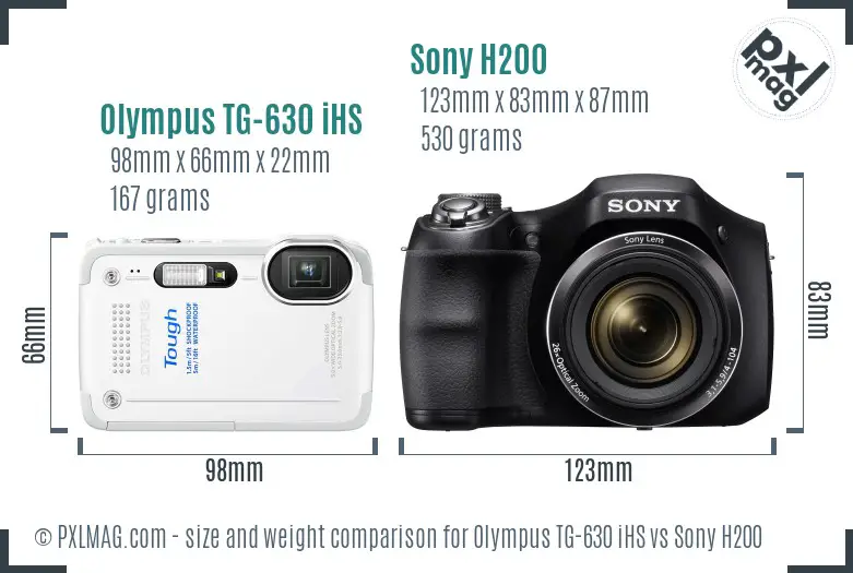 Olympus TG-630 iHS vs Sony H200 size comparison
