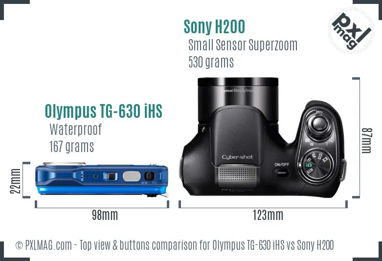 Olympus TG-630 iHS vs Sony H200 top view buttons comparison