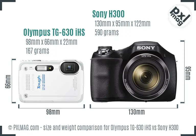 Olympus TG-630 iHS vs Sony H300 size comparison