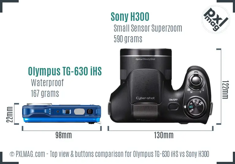 Olympus TG-630 iHS vs Sony H300 top view buttons comparison
