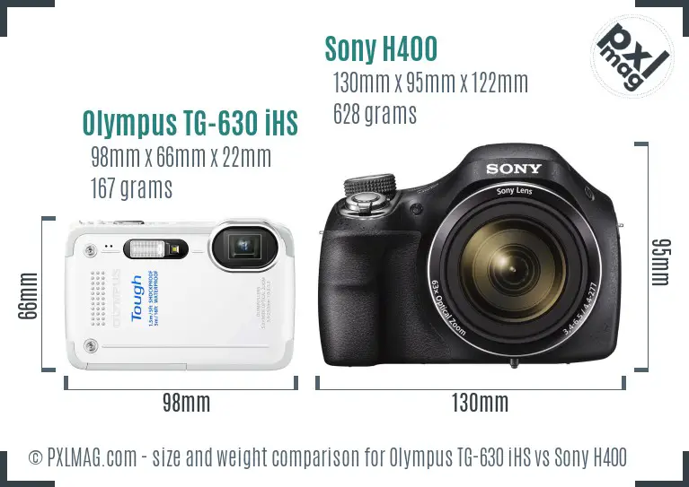 Olympus TG-630 iHS vs Sony H400 size comparison