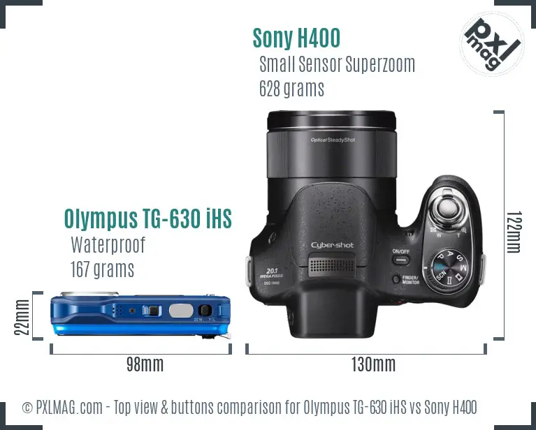 Olympus TG-630 iHS vs Sony H400 top view buttons comparison