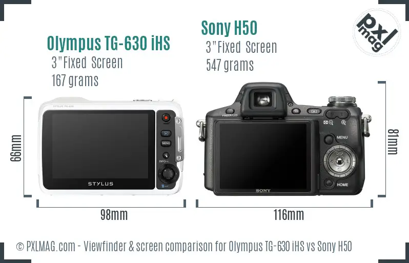 Olympus TG-630 iHS vs Sony H50 Screen and Viewfinder comparison