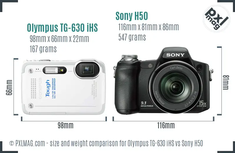 Olympus TG-630 iHS vs Sony H50 size comparison