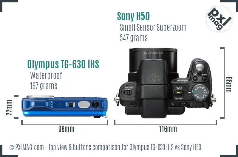 Olympus TG-630 iHS vs Sony H50 top view buttons comparison