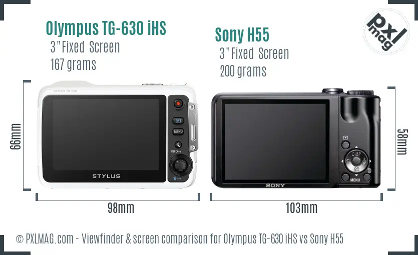 Olympus TG-630 iHS vs Sony H55 Screen and Viewfinder comparison