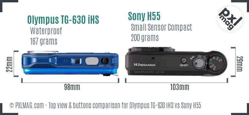 Olympus TG-630 iHS vs Sony H55 top view buttons comparison