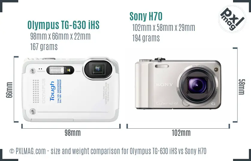Olympus TG-630 iHS vs Sony H70 size comparison