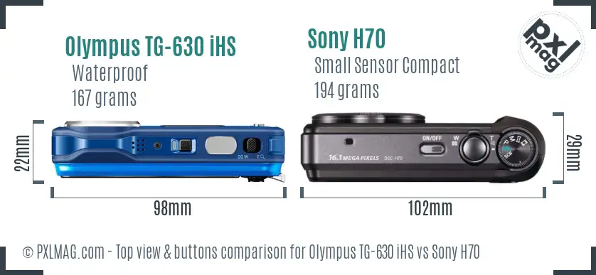 Olympus TG-630 iHS vs Sony H70 top view buttons comparison