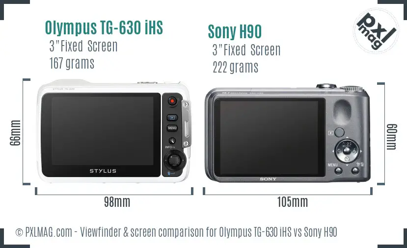 Olympus TG-630 iHS vs Sony H90 Screen and Viewfinder comparison