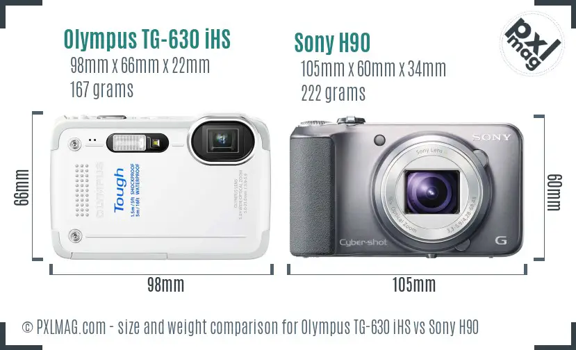 Olympus TG-630 iHS vs Sony H90 size comparison