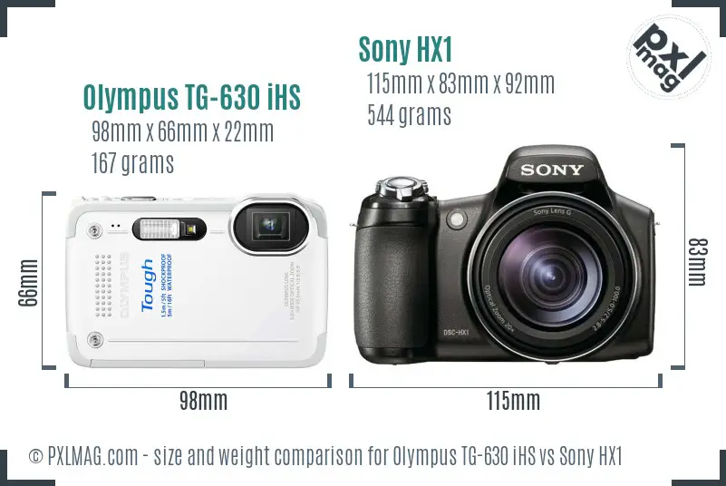 Olympus TG-630 iHS vs Sony HX1 size comparison