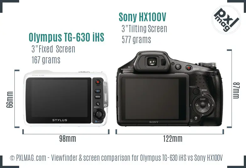 Olympus TG-630 iHS vs Sony HX100V Screen and Viewfinder comparison