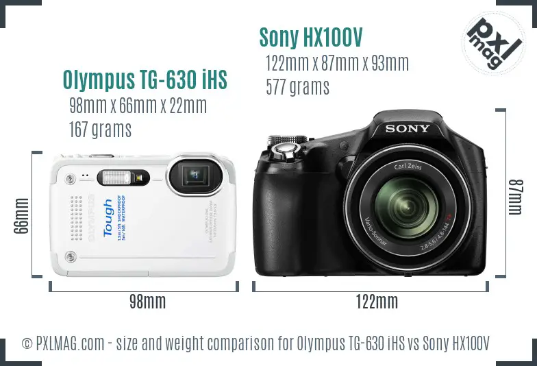 Olympus TG-630 iHS vs Sony HX100V size comparison