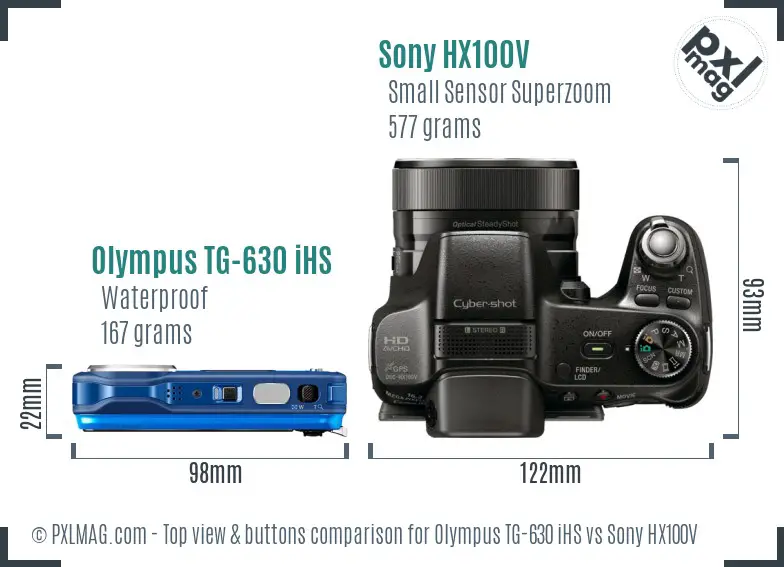 Olympus TG-630 iHS vs Sony HX100V top view buttons comparison