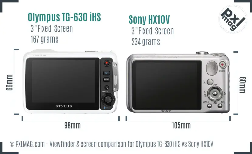 Olympus TG-630 iHS vs Sony HX10V Screen and Viewfinder comparison
