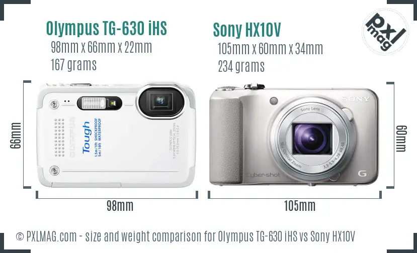 Olympus TG-630 iHS vs Sony HX10V size comparison