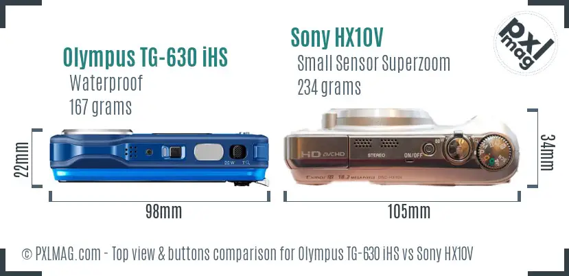 Olympus TG-630 iHS vs Sony HX10V top view buttons comparison