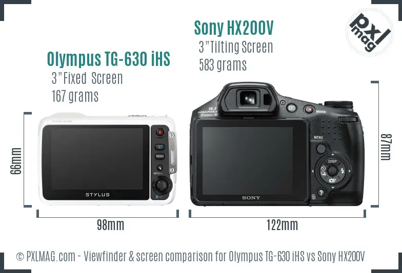 Olympus TG-630 iHS vs Sony HX200V Screen and Viewfinder comparison