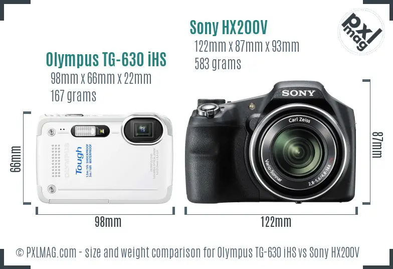 Olympus TG-630 iHS vs Sony HX200V size comparison