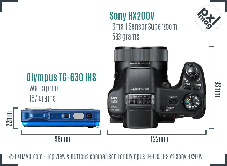 Olympus TG-630 iHS vs Sony HX200V top view buttons comparison