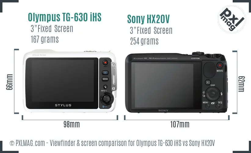 Olympus TG-630 iHS vs Sony HX20V Screen and Viewfinder comparison