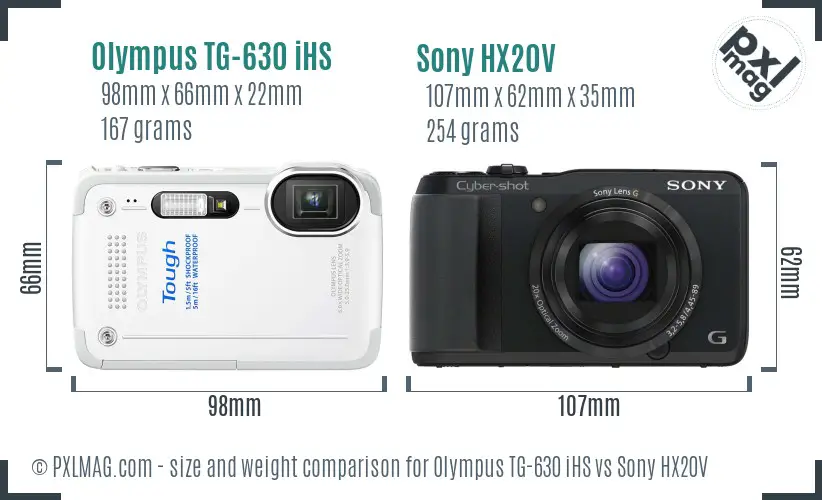 Olympus TG-630 iHS vs Sony HX20V size comparison