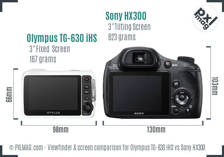 Olympus TG-630 iHS vs Sony HX300 Screen and Viewfinder comparison
