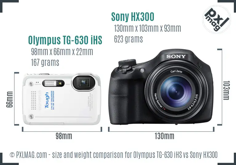 Olympus TG-630 iHS vs Sony HX300 size comparison