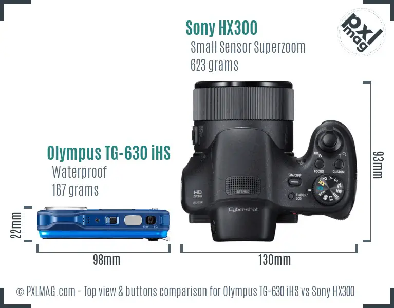 Olympus TG-630 iHS vs Sony HX300 top view buttons comparison