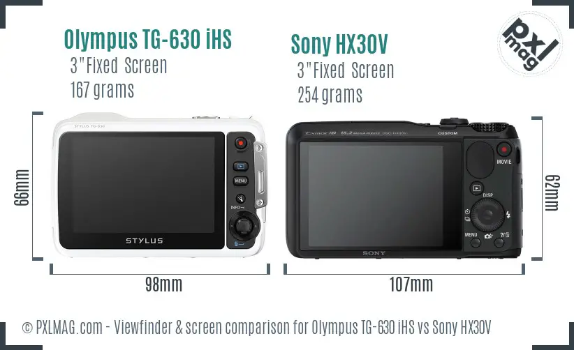 Olympus TG-630 iHS vs Sony HX30V Screen and Viewfinder comparison