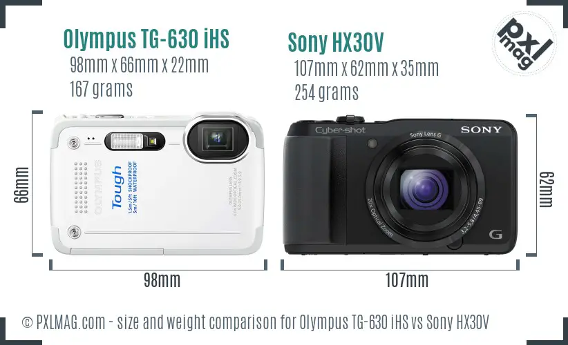 Olympus TG-630 iHS vs Sony HX30V size comparison
