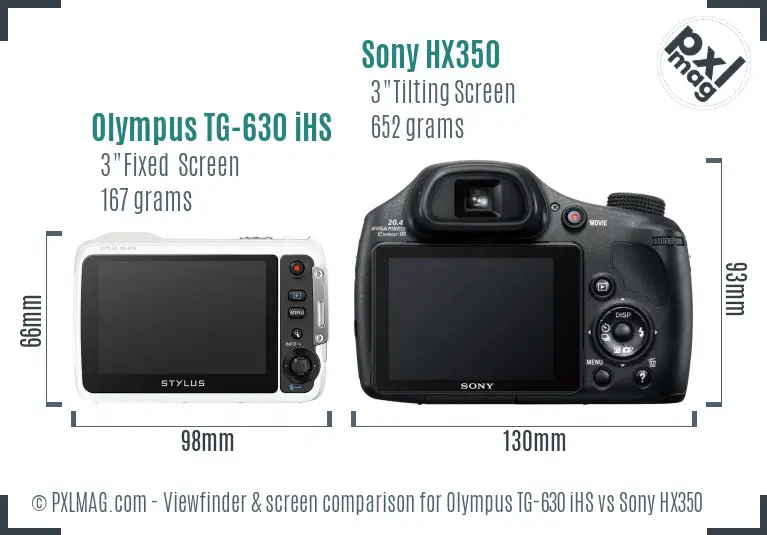 Olympus TG-630 iHS vs Sony HX350 Screen and Viewfinder comparison