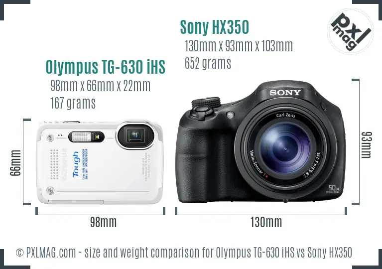Olympus TG-630 iHS vs Sony HX350 size comparison