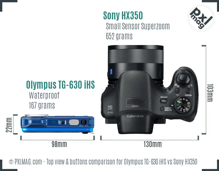 Olympus TG-630 iHS vs Sony HX350 top view buttons comparison