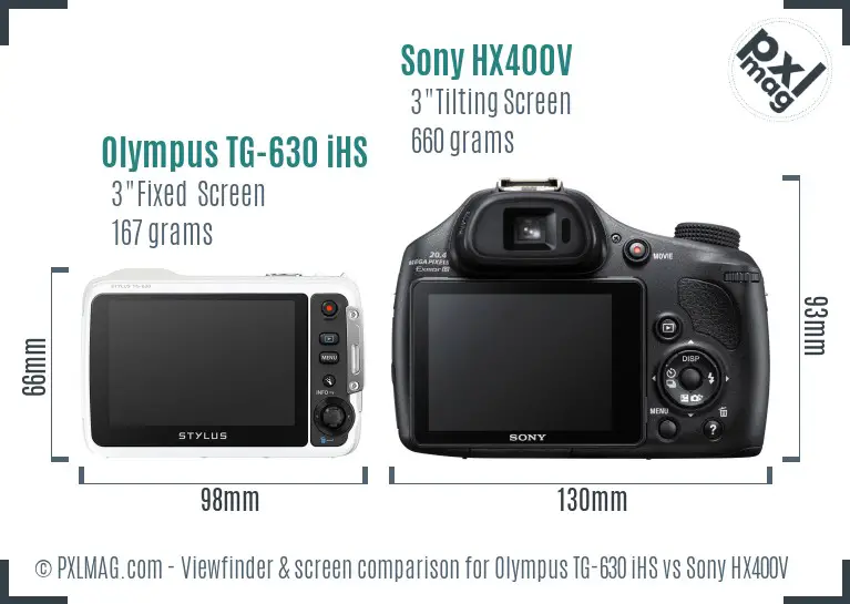 Olympus TG-630 iHS vs Sony HX400V Screen and Viewfinder comparison