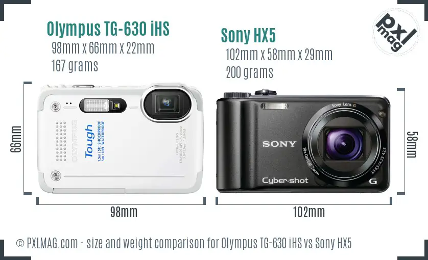 Olympus TG-630 iHS vs Sony HX5 size comparison