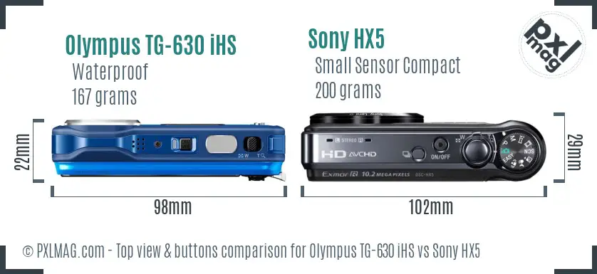 Olympus TG-630 iHS vs Sony HX5 top view buttons comparison