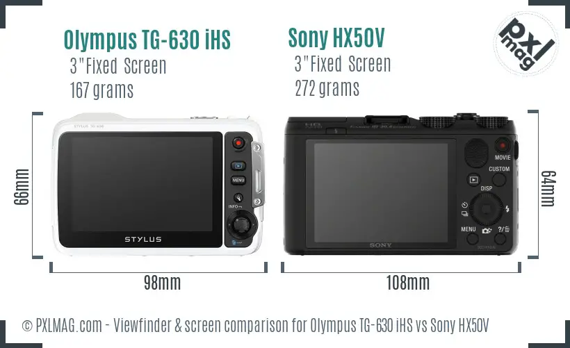 Olympus TG-630 iHS vs Sony HX50V Screen and Viewfinder comparison