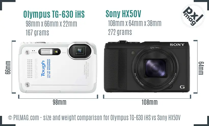 Olympus TG-630 iHS vs Sony HX50V size comparison