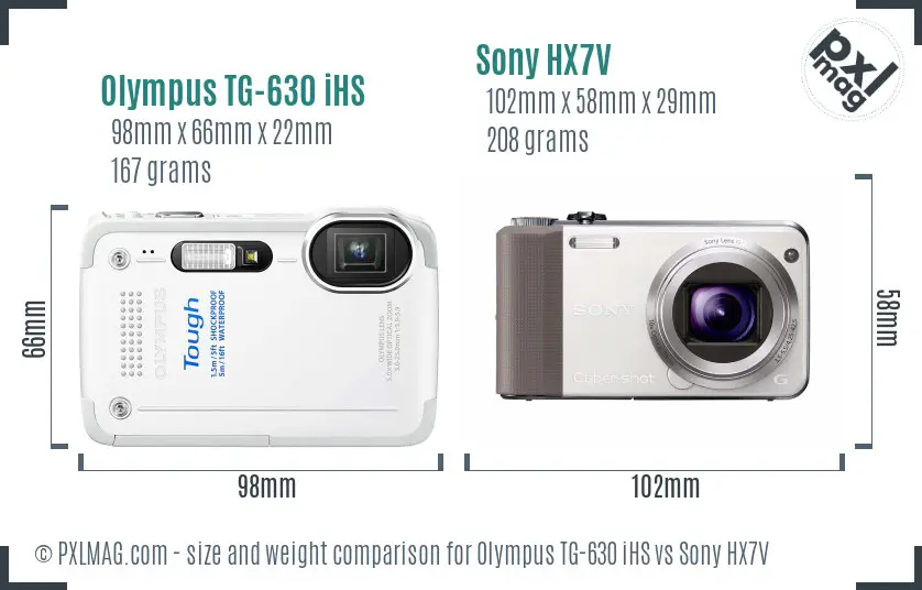 Olympus TG-630 iHS vs Sony HX7V size comparison