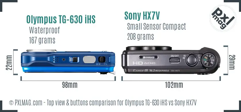 Olympus TG-630 iHS vs Sony HX7V top view buttons comparison